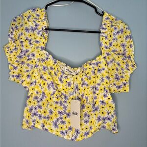 Elodie Cap Ruffle Sleeve Floral Crop Top Womens Size XL Smocked Back Boho NEW